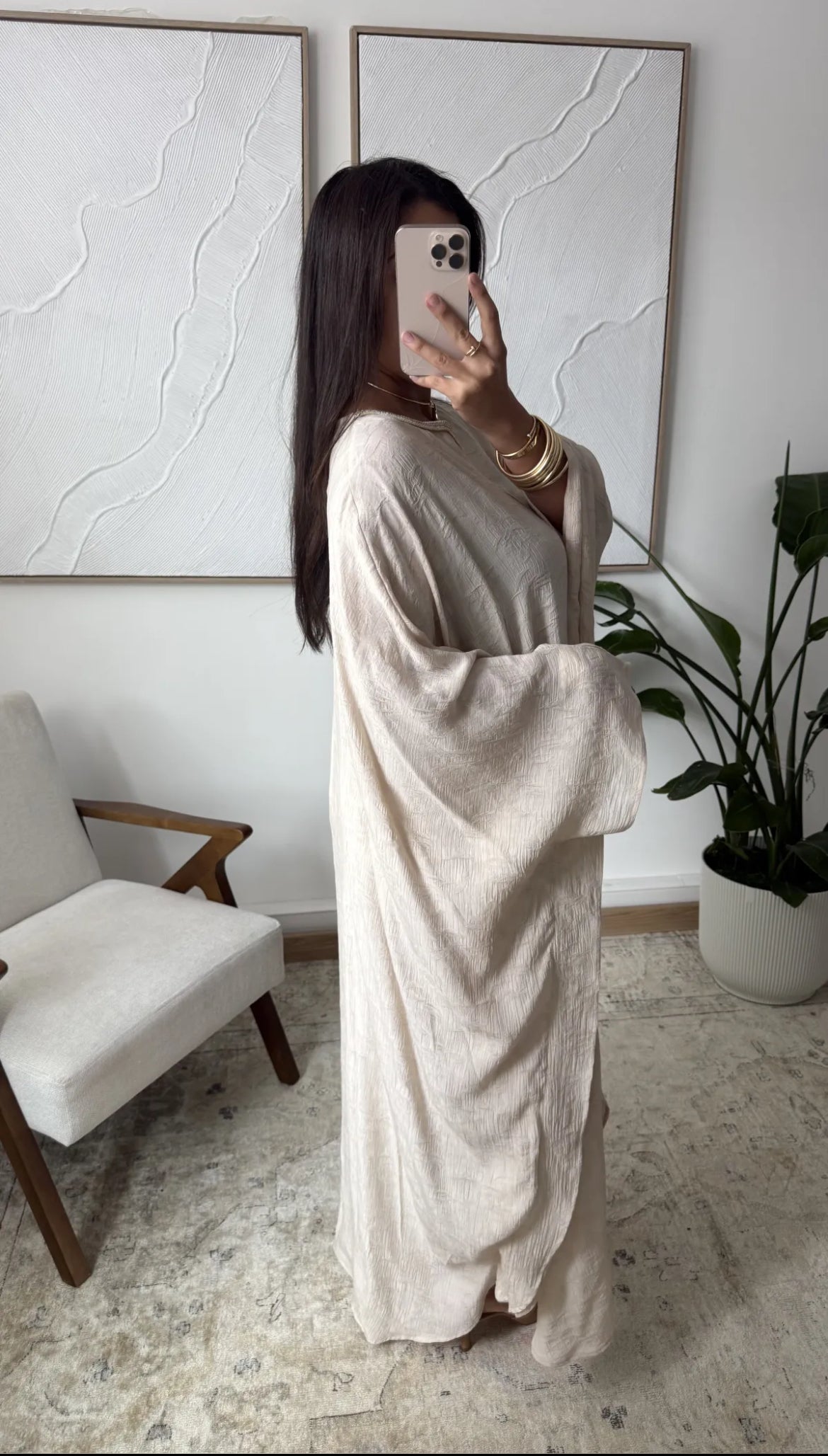 Lulu abaya gold detail beige