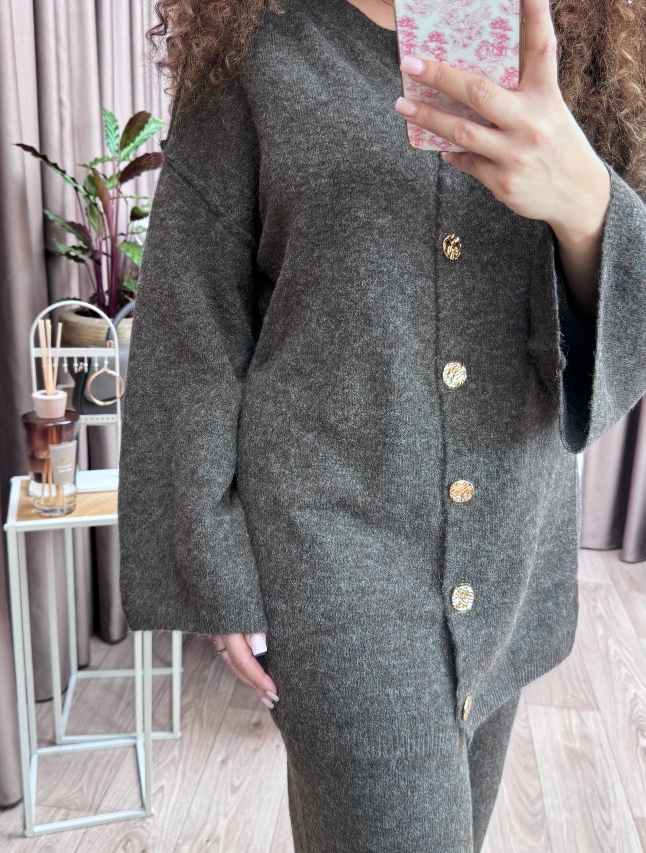 Popke grey with “ gold buttons “