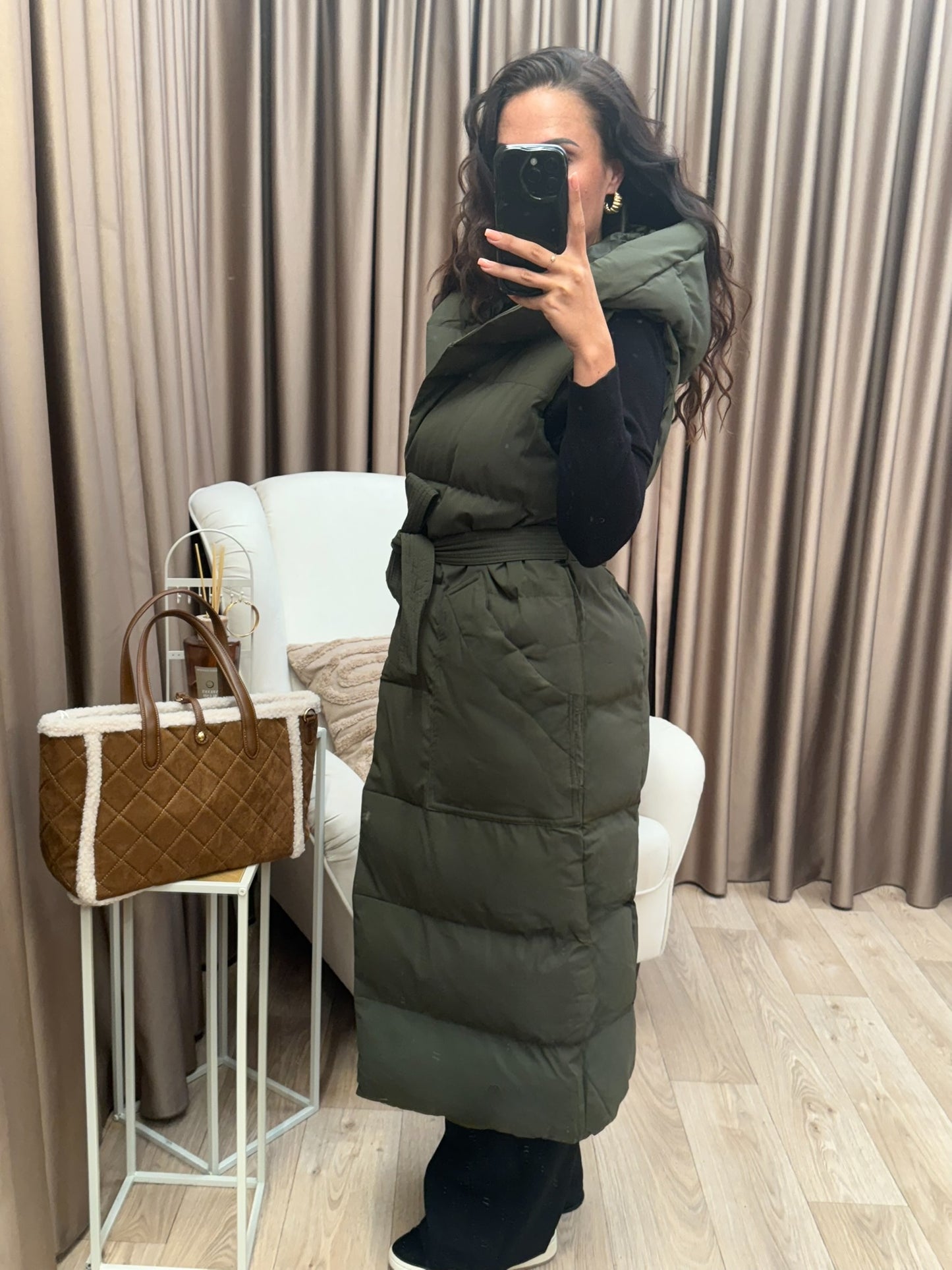 Ilanii long bodywarmer kaki