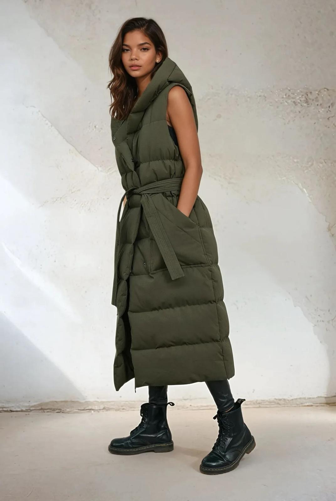 Ilanii long bodywarmer kaki PRE- ORDER