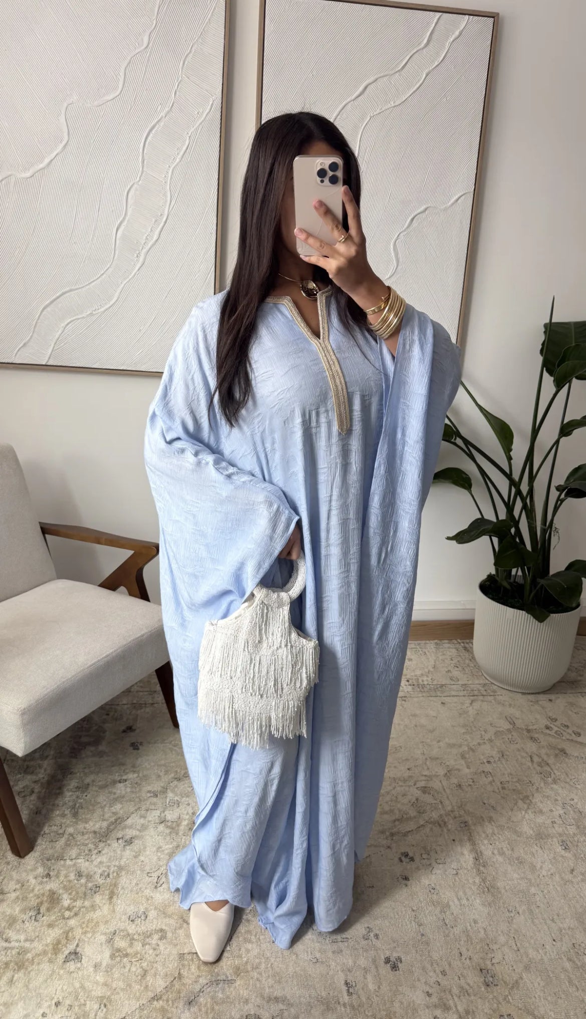 Lulu abaya gold detail blue