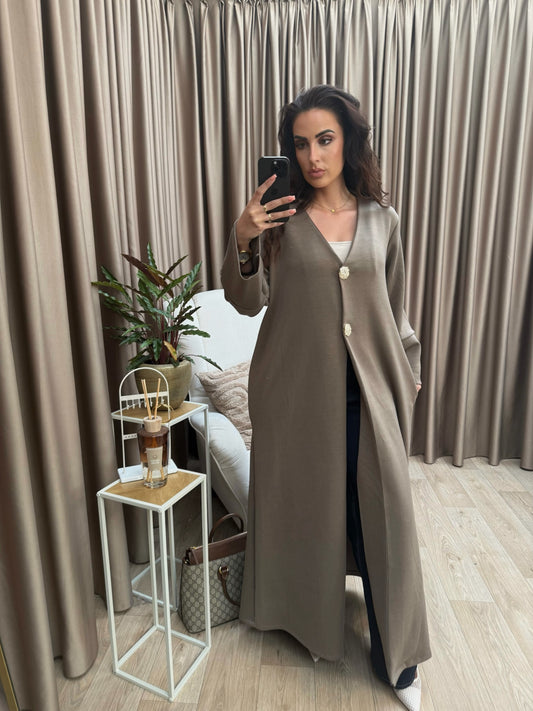 Ela taupe gold button