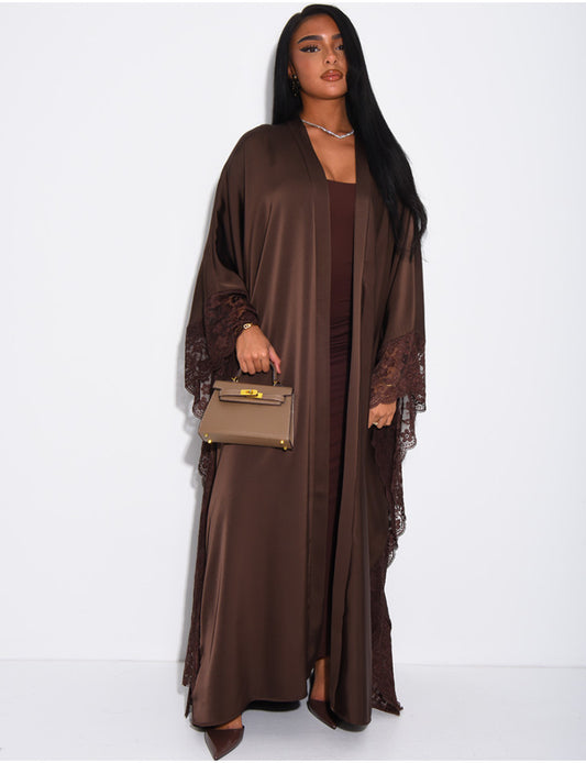 Kimono Brown fluïde en satijn.
