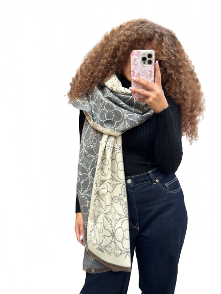 Sjaal Flower crème/grey