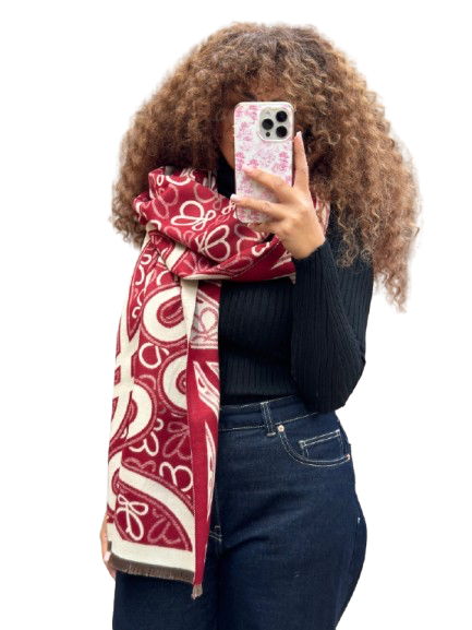 Sjaal flower red/creme