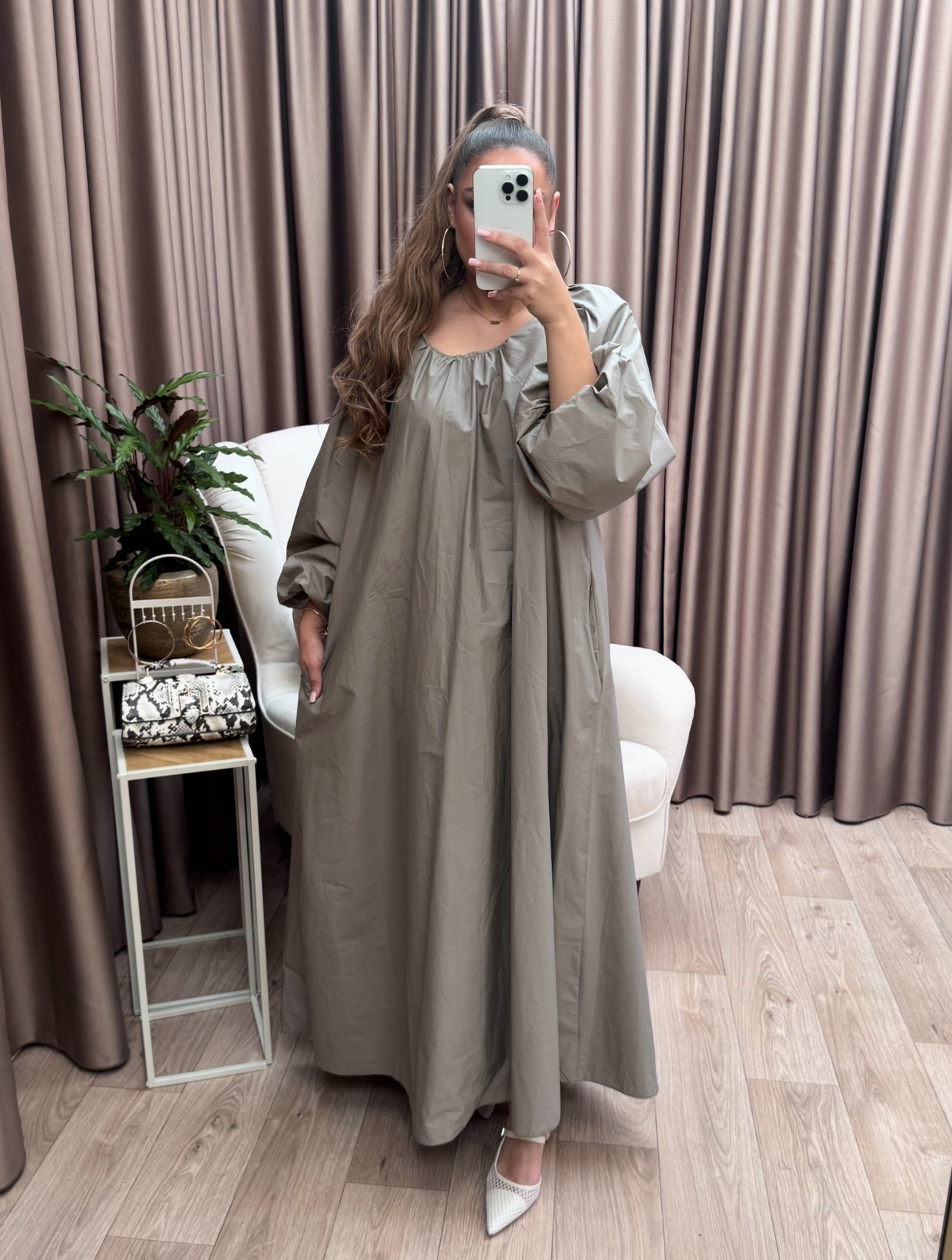 Poplin blouse jurk taupe