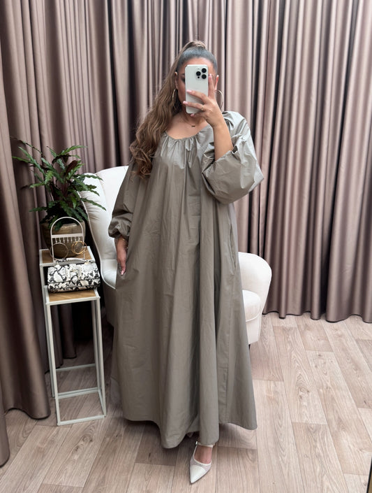 Poplin blouse jurk taupe