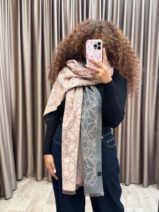 Sjaal Flower pink/grey