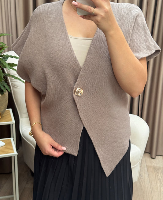 Myla taupe gold button